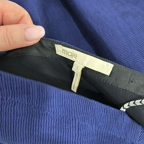 Maje Risette Metallic-Trimmed Textured V- Neck Shift Dress Size L - Picture 5 of 12